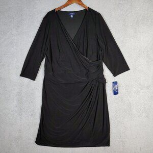 Chaps Dress Women's 20W Black Stretch Faux Wrap Surplice Neck Sheath Preppy NWT